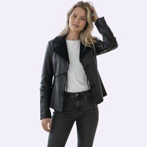 The Keenan Leather Women's Shearling Fur Jacket Coat 100% Lamb Skin Black Sm EUC